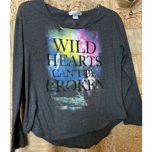 Rocker Girl Graphic Tee Gray T-shirt Long Sleeve Peekaboo Back Size XL Wolf EUC